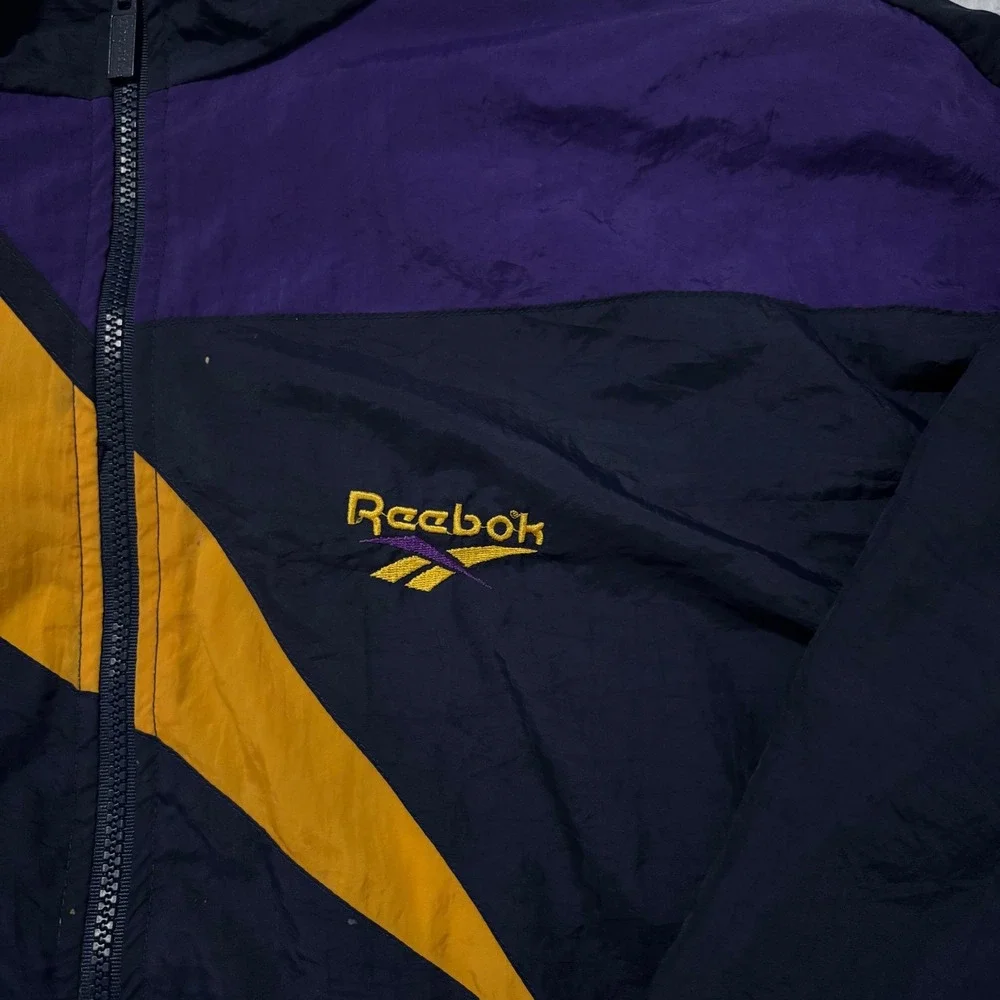 Vtg 90s Reebok Windbreaker Jacket Navy Purple Gold Colorblock Men Large‎ L